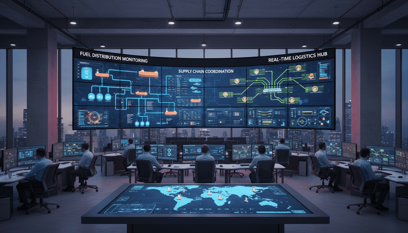 Energy logistics operations center with distribution monitoring