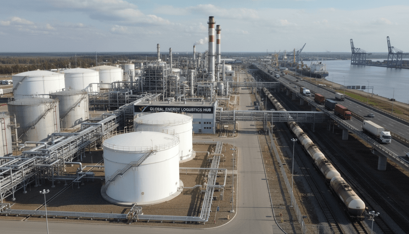 Industrial petroleum storage facility with modern energy infrastructure