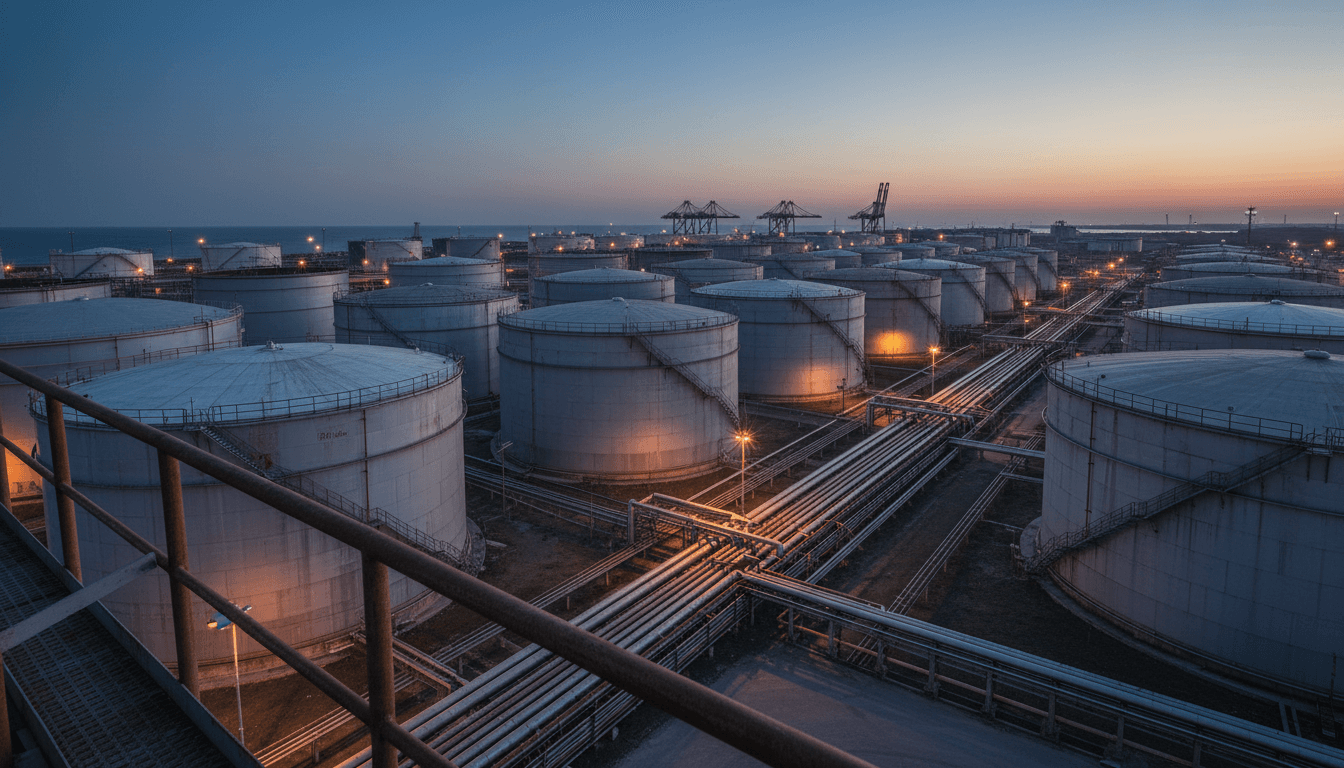Industrial petroleum storage facility with modern energy infrastructure